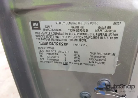 2008 Chevrolet Trailblazer Lt from USA, damaged, VIN 1GNDT13S982122794